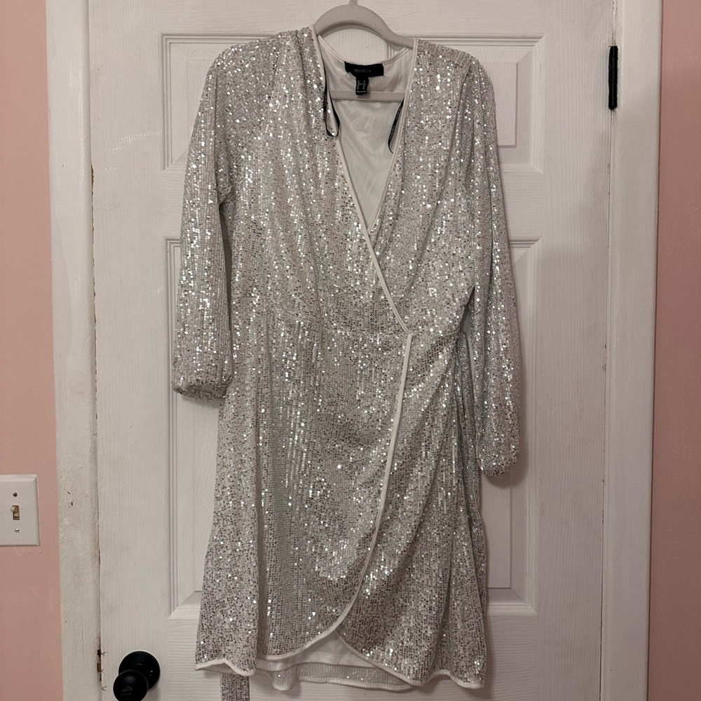 Silver Sequin Wrap Dress plus size